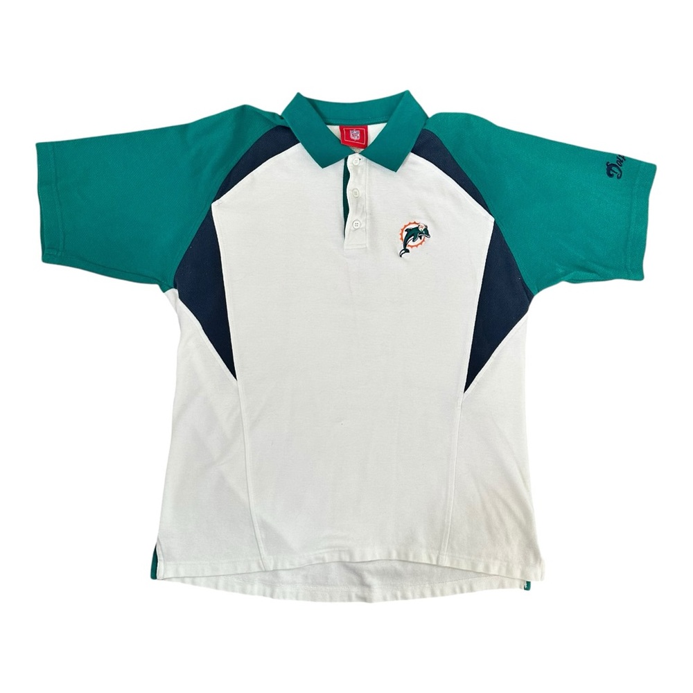 Vintage Mens NFL Miami Dolphins Color Block Polo Size L 90's Y2K